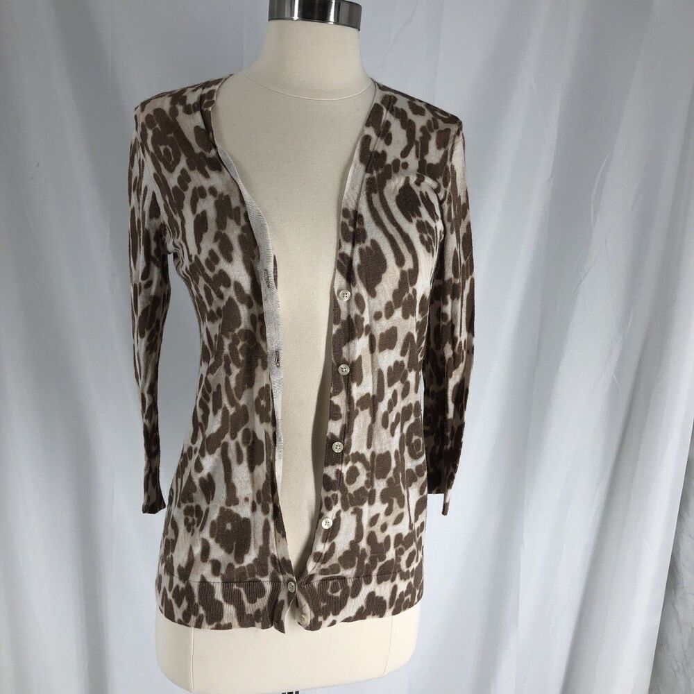 Ann Taylor Light Weight Cardigan Cotton Button Down 3/4 Sleeve Beige Medium